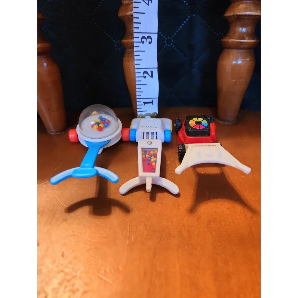 Fisher Price Mini Accessories, Lawn Mower, Upright Vacuum, Push Toy-Vintage- HTF
